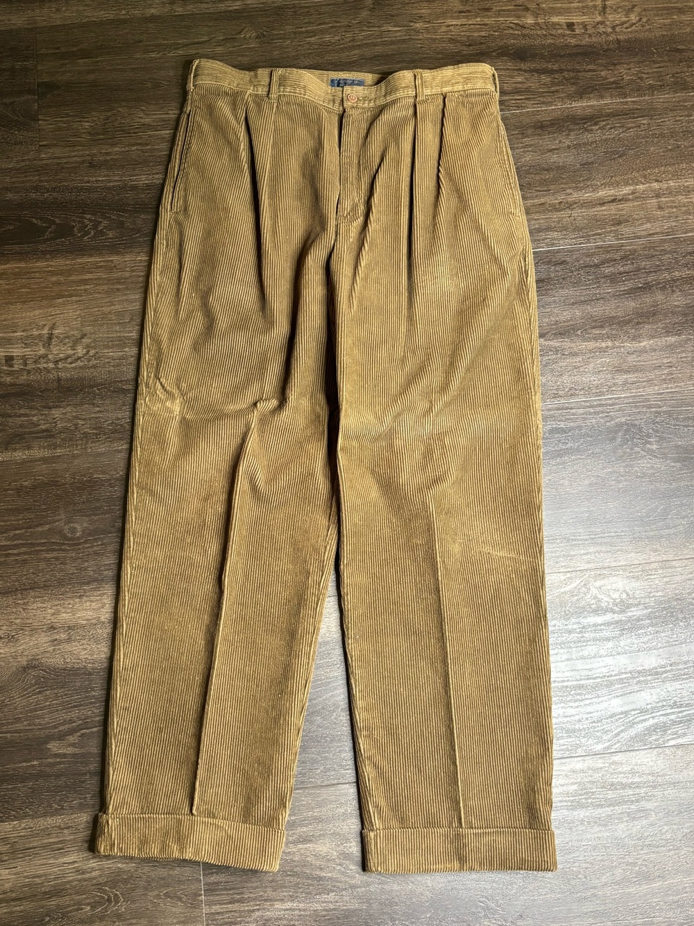 Vintage Chaps Ralph Lauren Corduroy Pants Mens 33 Tan Pleated Wide Wale 90s